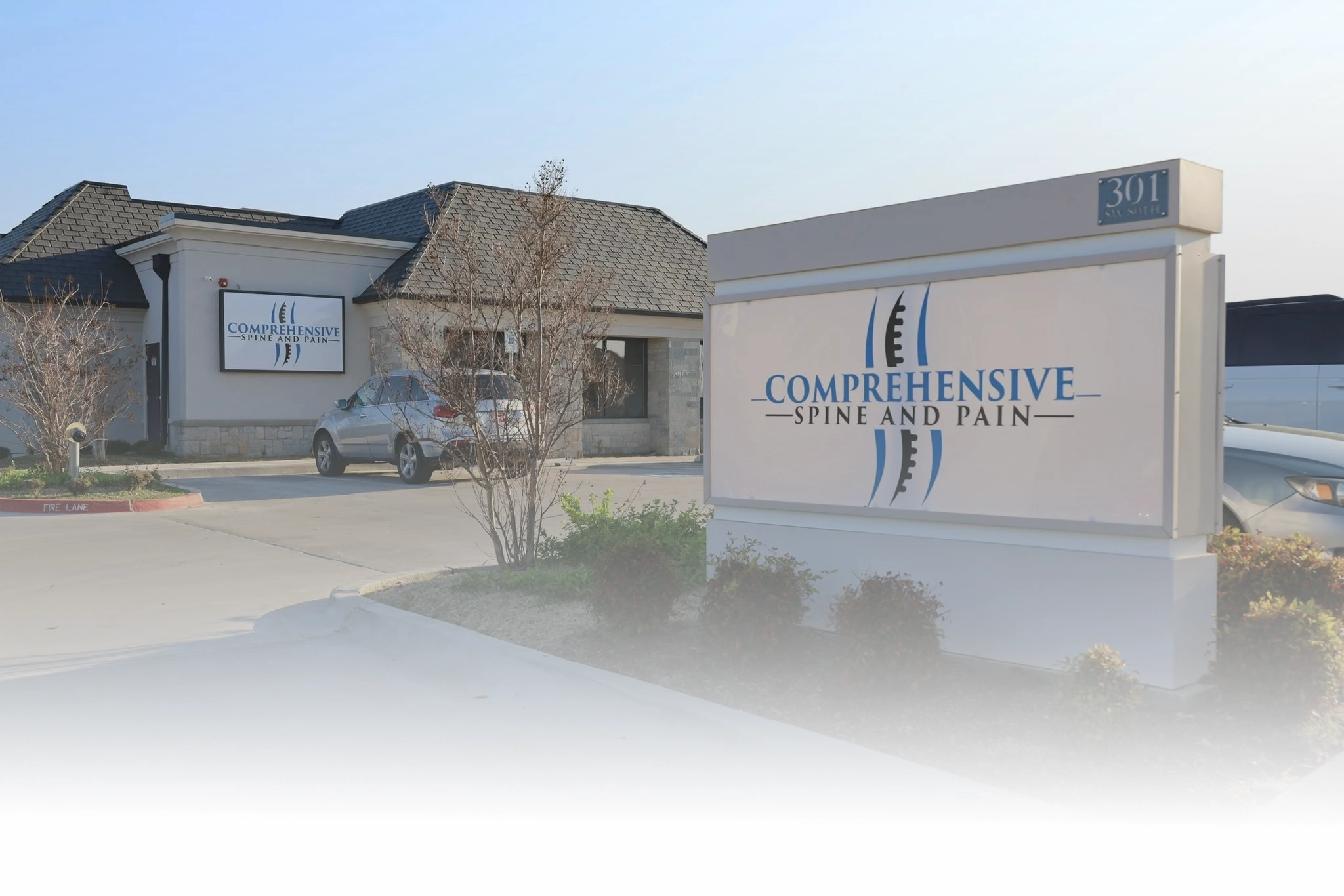 Comprehensive Spine and Pain street view business sign.